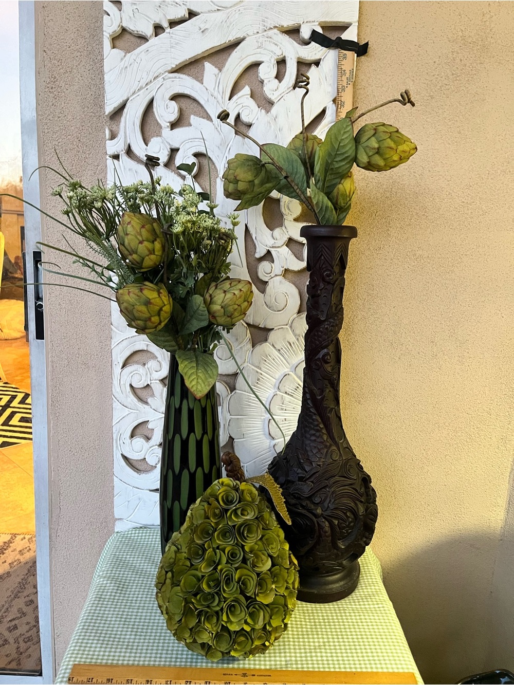 Hand-Carved Dark Wood Decorative Vase - Home Art Accent